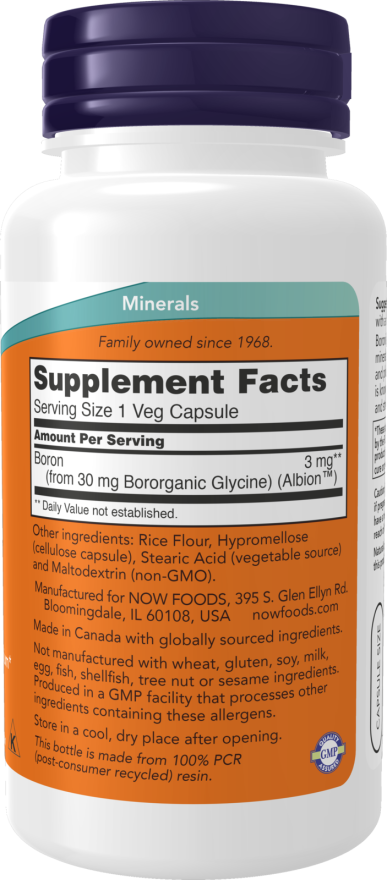 Image of Boron 3mg 250caps supplement facts