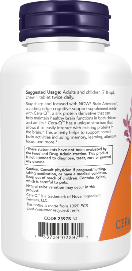 Image of Brain Attention, Natural Chocolate Flavor 60 Chew. Tabs suggested usage