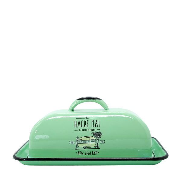 Enamel Butter Dish Haere Mai Green-Matakana Pharmacy