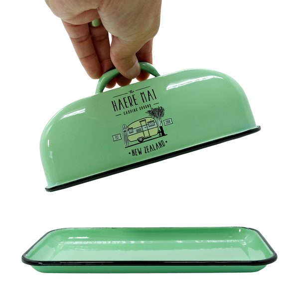 Enamel Butter Dish Haere Mai Green-Matakana Pharmacy