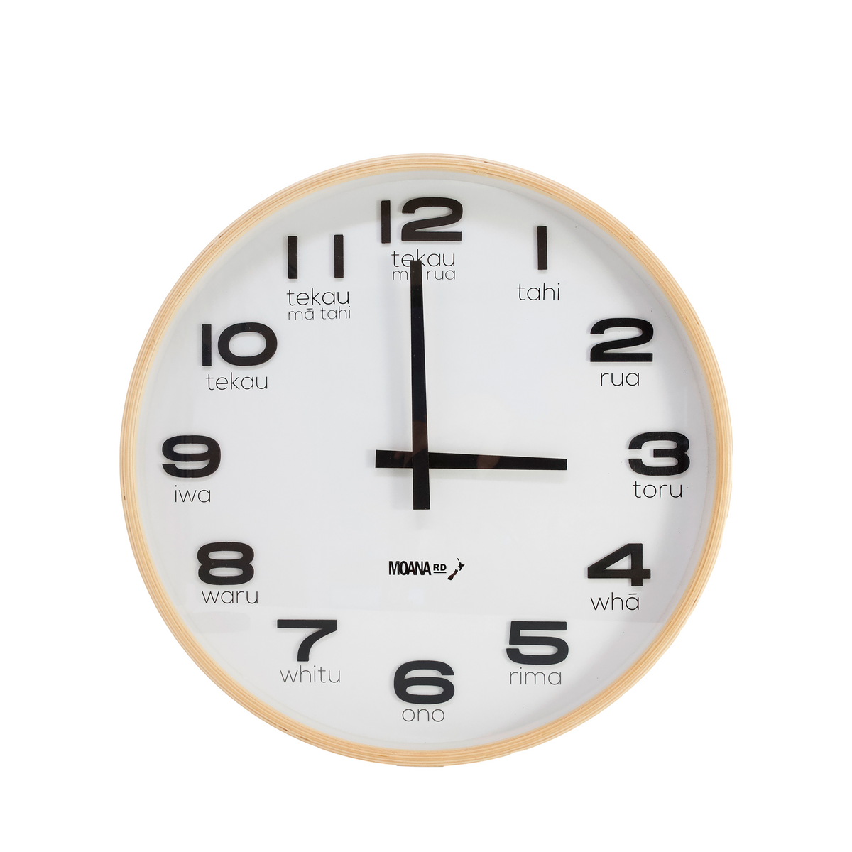 Te Reo Maori Clock 35cm White-Matakana Pharmacy