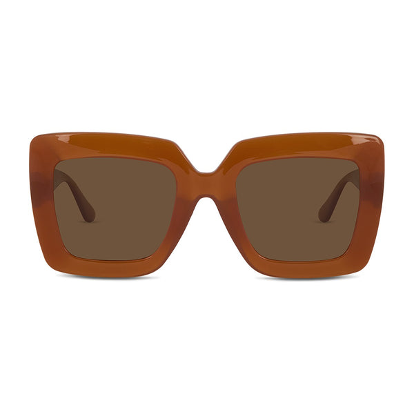 Wollumbin Byron women's sunglasses, camel frame with brown polarised lens, front