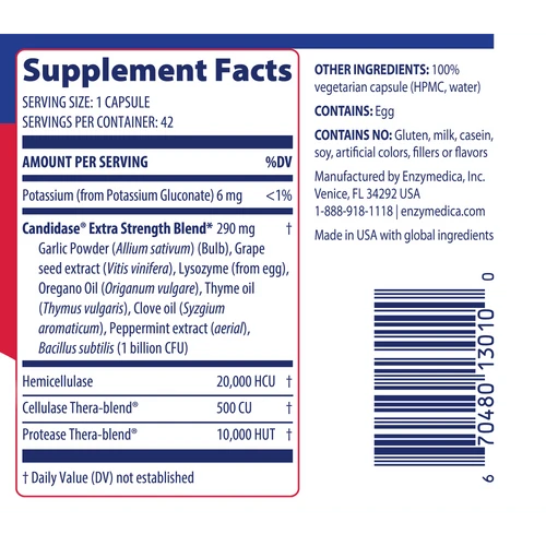 Image of Candidase Extra Strength 42vcaps supplement facts