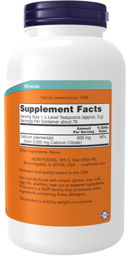 Image of Calcium Citrate Powder Pure 227g supplement facts