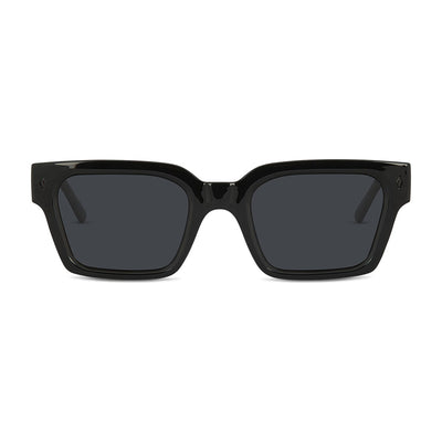 Wollumbin Cassowary men's sunglasses, black frame with smoke polarised lens, front