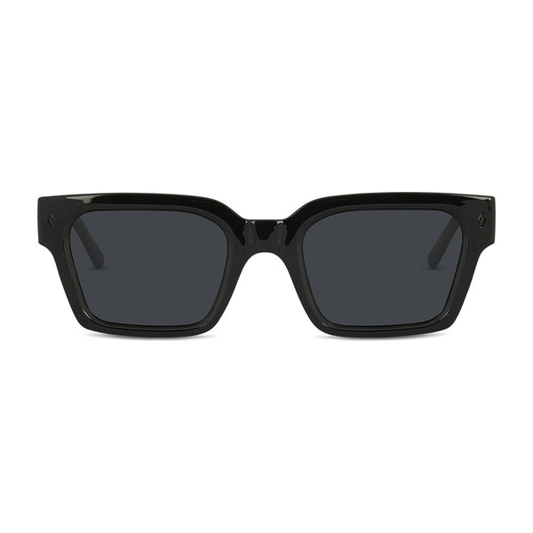 Wollumbin Cassowary men's sunglasses, black frame with smoke polarised lens, front