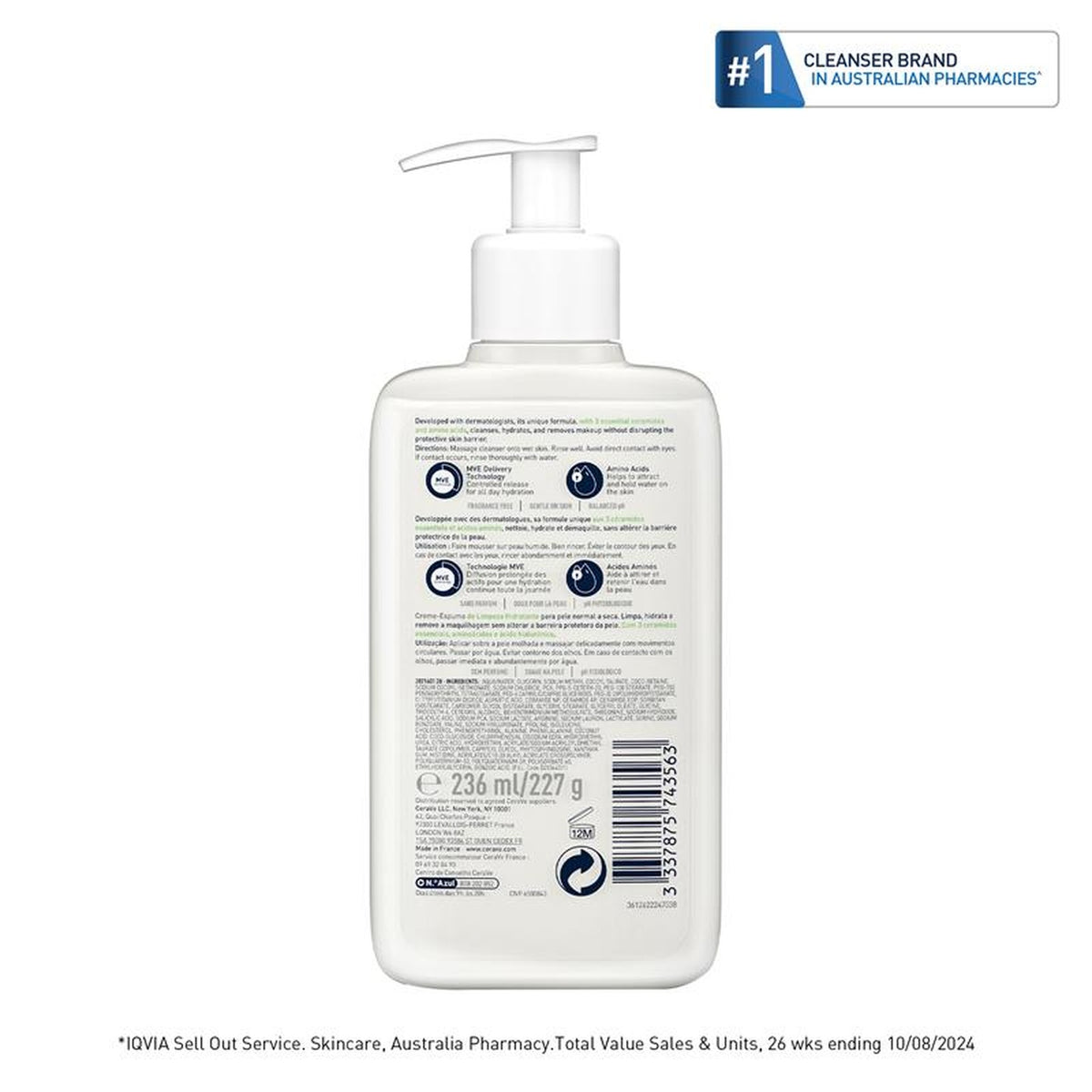 CeraVe Hydrating Cream-to-Foam Cleanser 236ml, ingredients panel
