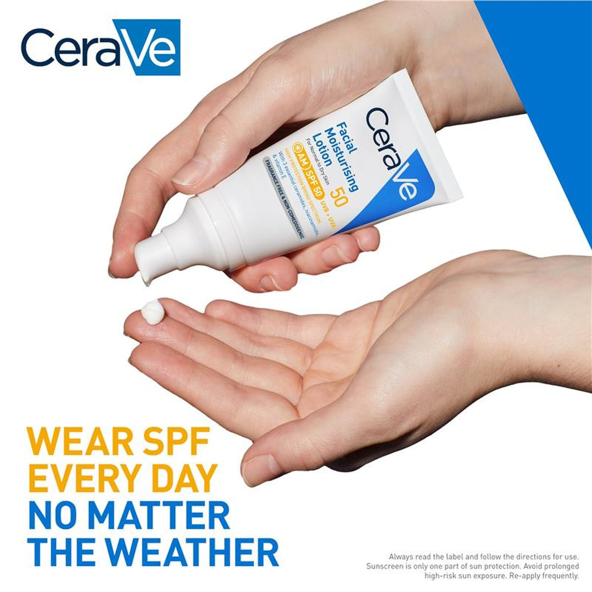 CeraVe Facial Moisturising Lotion SPF50+ 52ml, in use