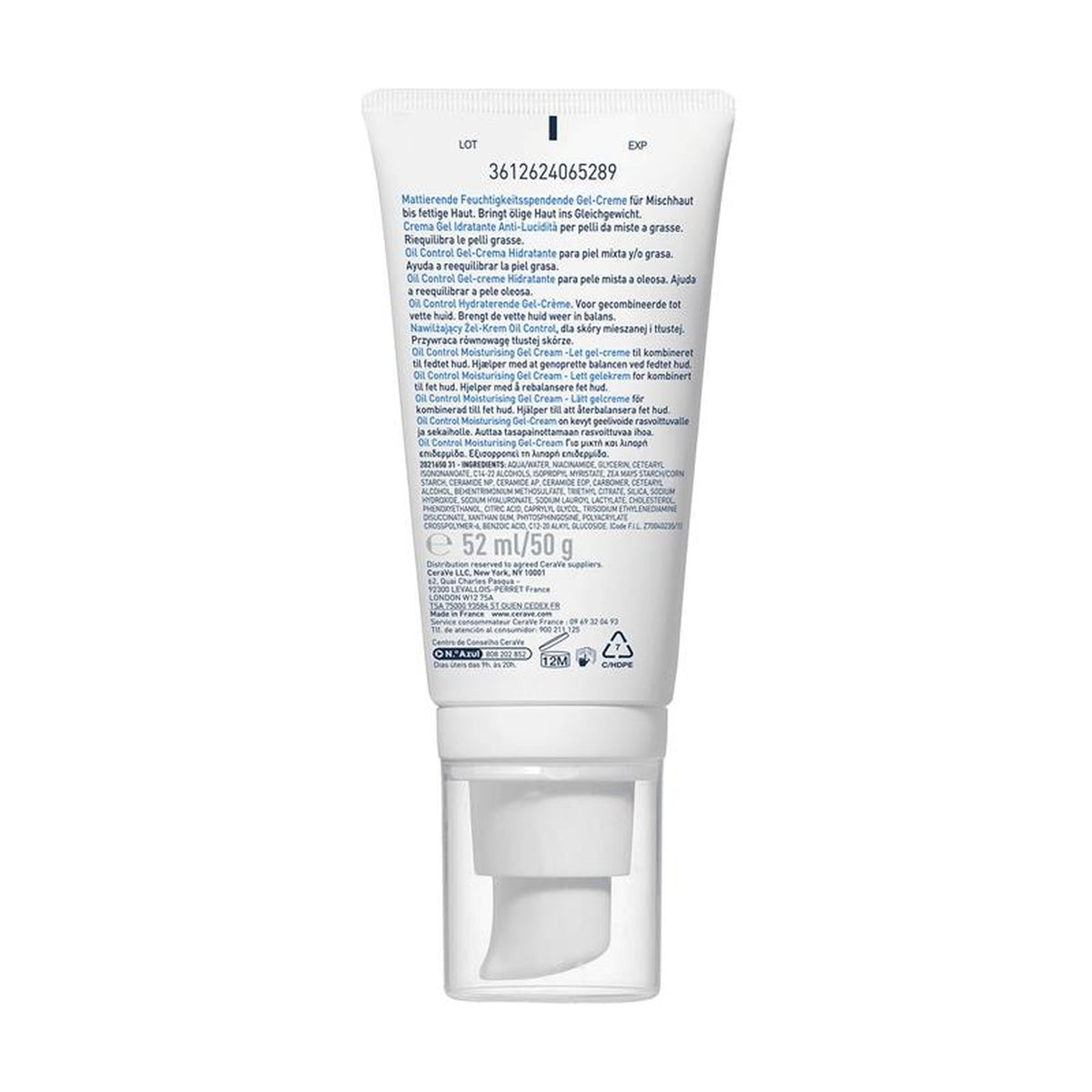 CeraVe Oil Control Moisturising Gel-Cream 52ml, ingredients panel