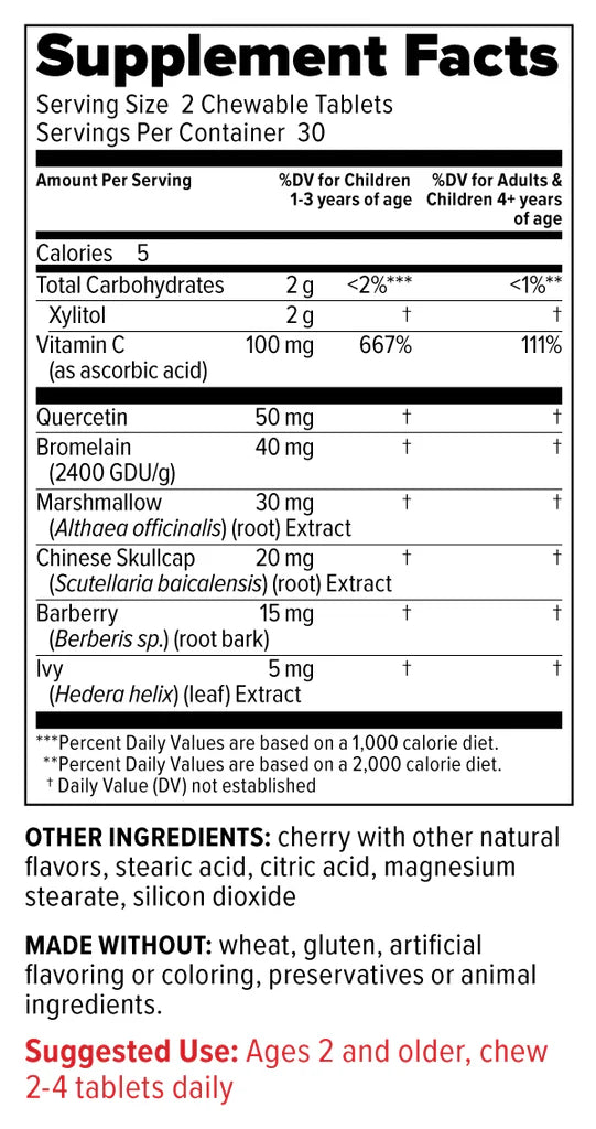 image of Children's Sinus Support 60tabs supplement facts
