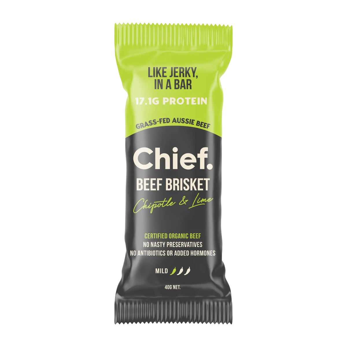 Chief Chipotle & Lime beef brisket bar 40g, front of pack