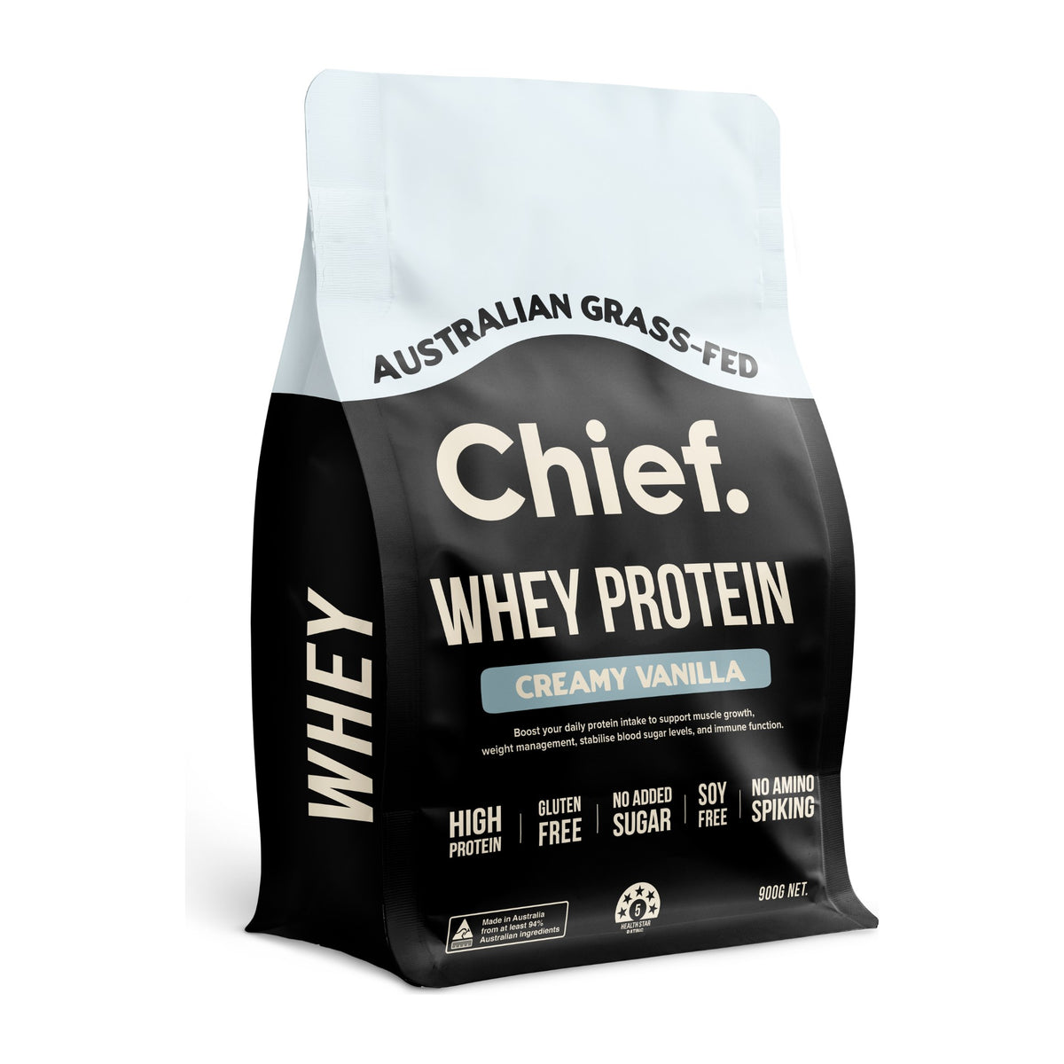 Chief Grass-fed Whey Protein Creamy Vanilla 900g bag