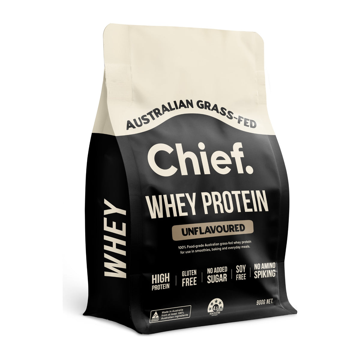 Chief Grass-fed Whey Protein Unflavoured 900g bag