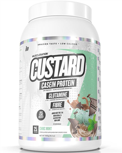Custard Casein Protein Choc Mint with Real Flake Pieces 1kg-MuscleNation-Matakana Pharmacy