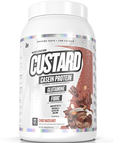 Custard Casein Protein Choc Hazelnut 1kg-MuscleNation-Matakana Pharmacy