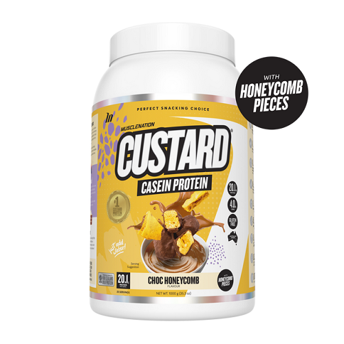 Custard Casein Protein Choc Honeycomb 1kg-MuscleNation-Matakana Pharmacy