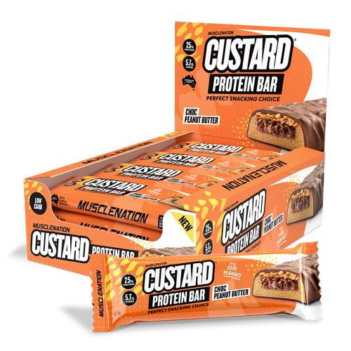 Custard Protein Bar Choc Peanut Butter Box of 12 x 60g-MuscleNation-Matakana Pharmacy