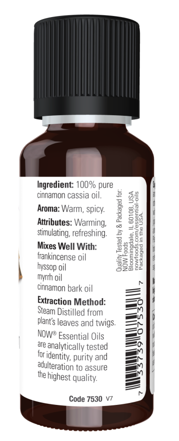 Image of NOW Pure CINNAMON CASSIA OIL (Camphor) ingredients