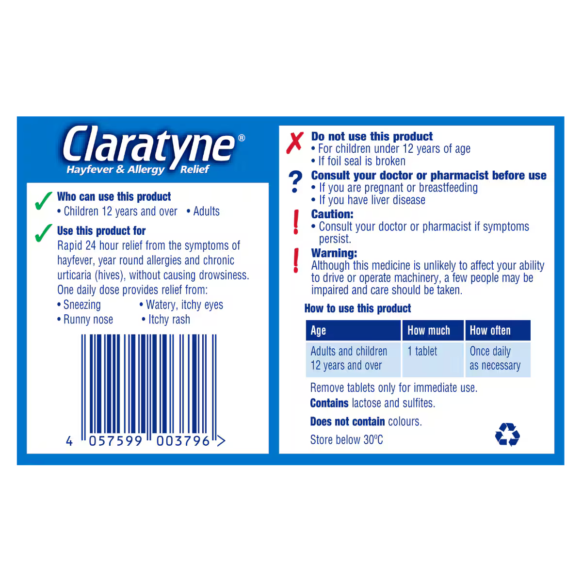 Claratyne Tabs 10mg 10 Tablets-Bayer-Matakana Pharmacy