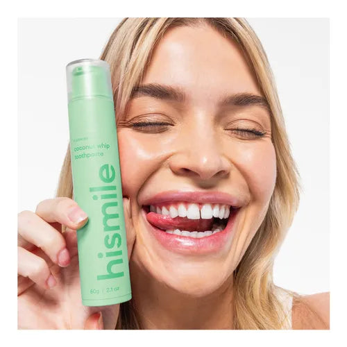 Image of woman holding HISMILE Toothpaste Coconut Whip 60g