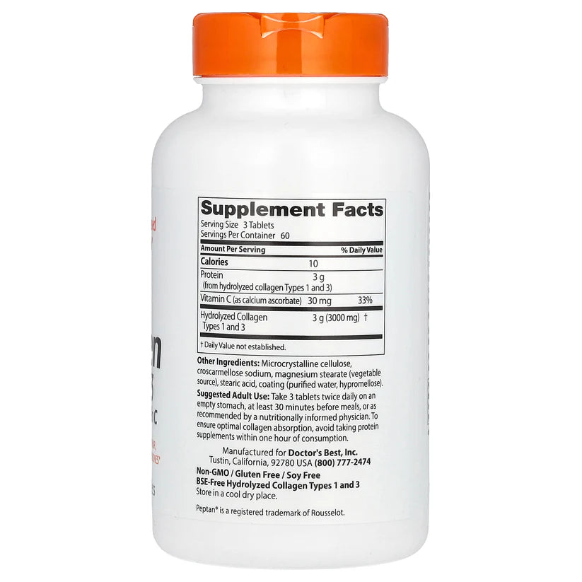 Image of Collagen Types 1 & 3 with Vitamin C (1000mg) 180tabs supplement facts
