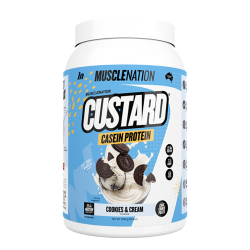 Custard Casein Protein Cookies & Cream with Real Biscuit Pieces 1kg-MuscleNation-Matakana Pharmacy