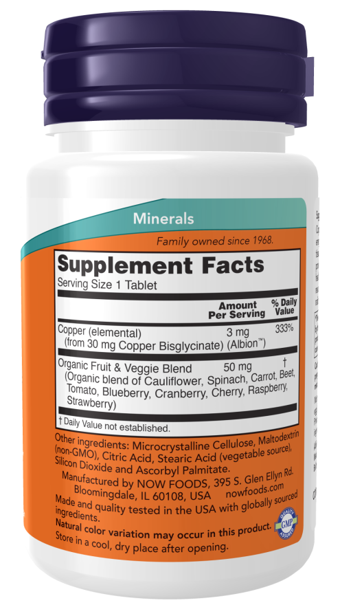 Image of Copper Glycinate 120tabs supplement facts
