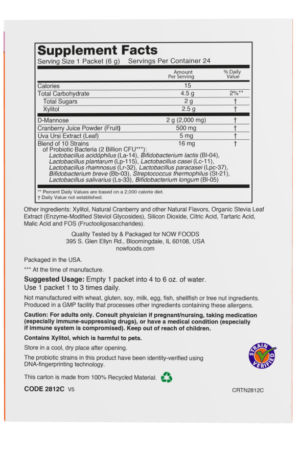 Image of Cranberry Mannose + Probiotics supplement facts