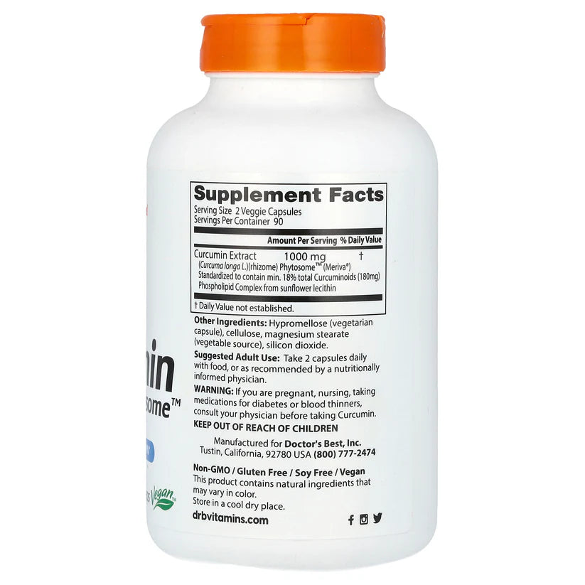 Image of Curcumin Phytosome with Meriva 180caps supplement facts