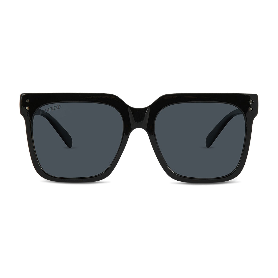 Wollumbin Currumbin women's sunglasses, black frame with smoke polarised lens, front