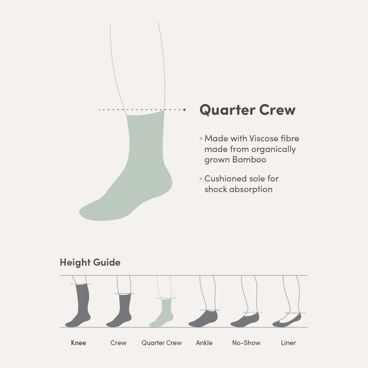 Cushioned Quarter Crew Socks in black, Boody organically grown bamboo
