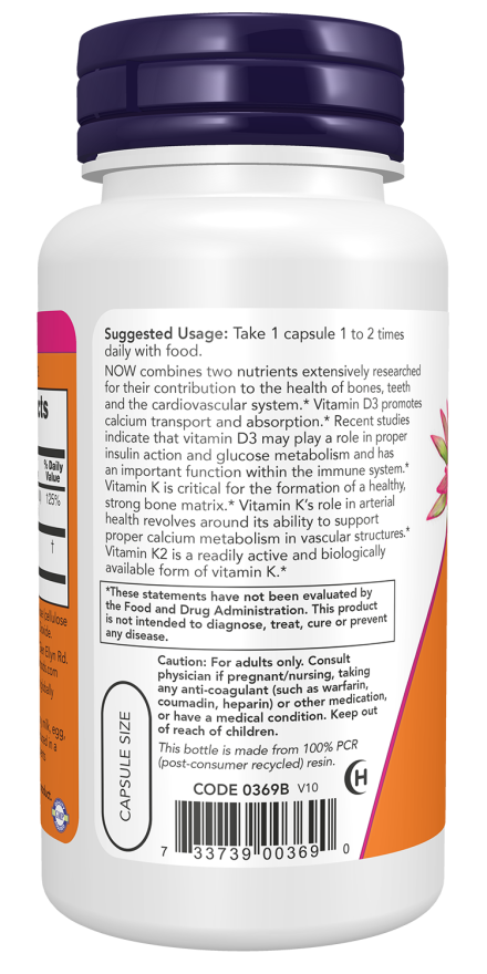 Image of Vitamin D3 1000IU & K2 45mcg 120vcaps suggested usage