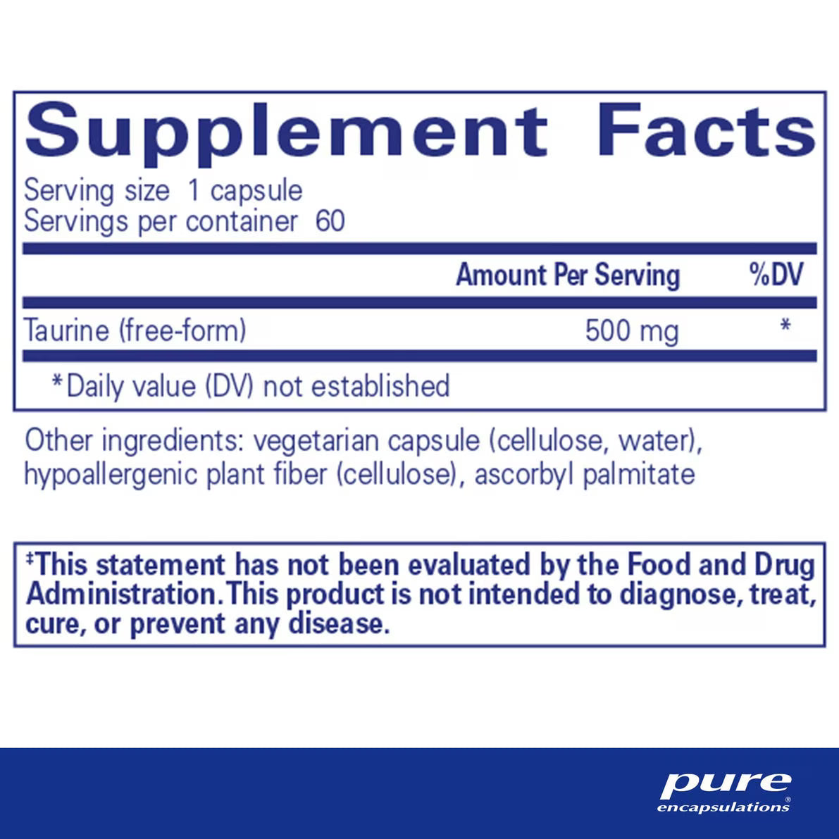 Taurine 500mg 60 Capsules-Pure Encapsulations-Matakana Pharmacy