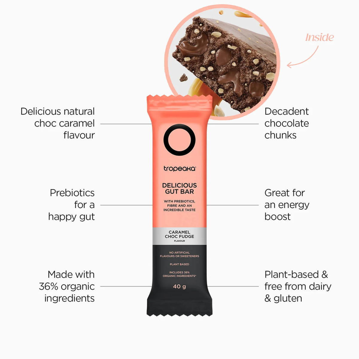 Goodness Gut Bar Caramel Chocolate Fudge 40g-Tropeaka-Matakana Pharmacy