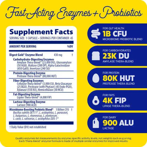 Image of Digest Gold + Probiotics 45vcaps supplement facts