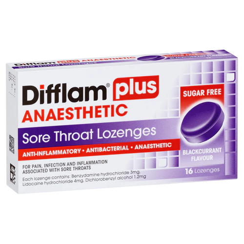 DIFFLAM Plus Lozenges Anaesthetic Blackcurrent 16s-Matakana Pharmacy