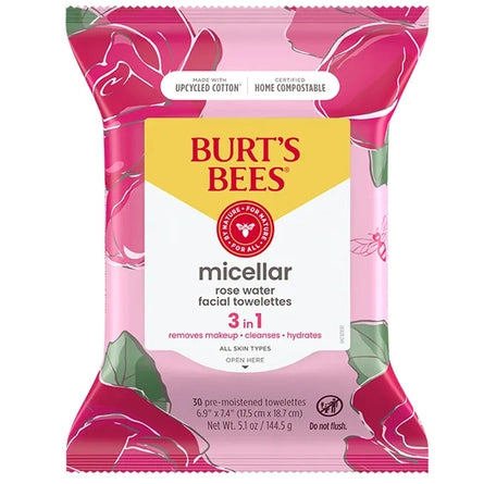 Burts Bees 3 in 1 Rose Water Micella Facial Towelettes 3pkt-Burt's Bees-Matakana Pharmacy