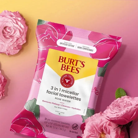 Burts Bees 3 in 1 Rose Water Micella Facial Towelettes 3pkt-Burt's Bees-Matakana Pharmacy