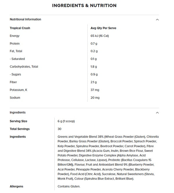 Daily Greens Tropical Crush 180g-MuscleNation-Matakana Pharmacy