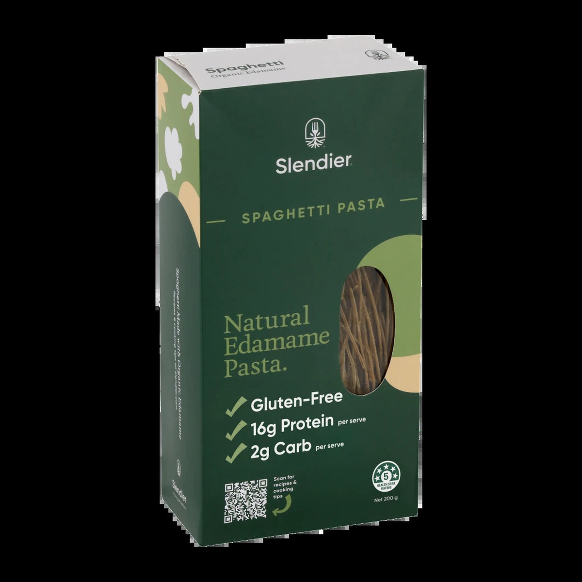 Slendier Organic Edamame Bean Spaghetti box, side panel