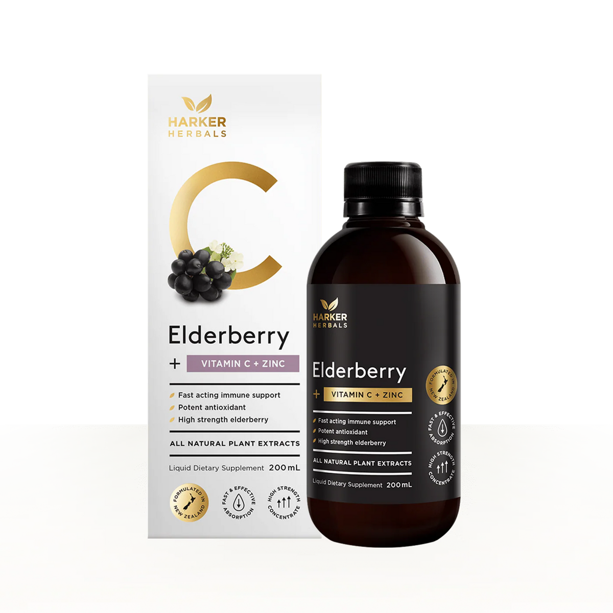 Elderberry + Vitamin C + Zinc 200ml-Harker Herbals-Matakana Pharmacy