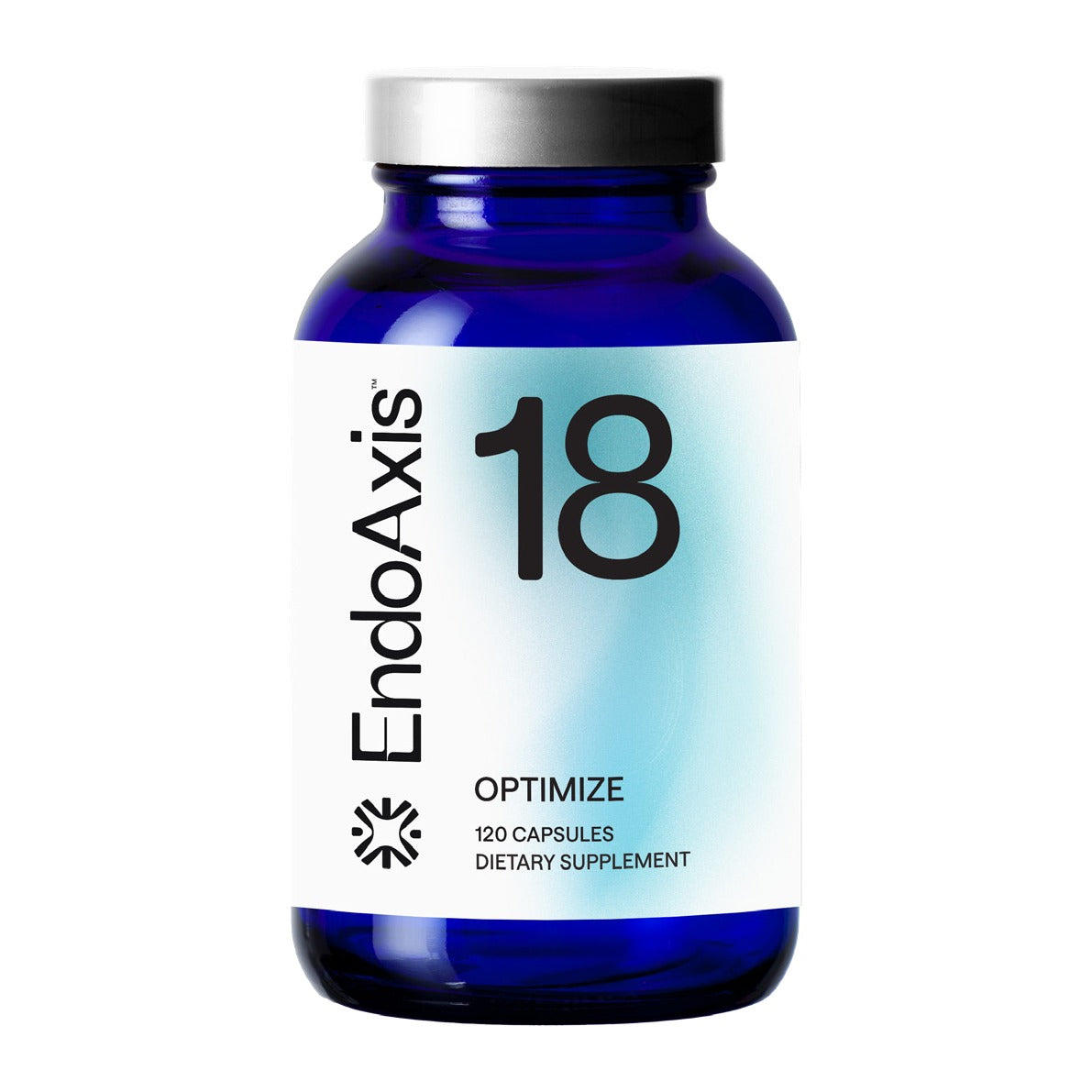 EndoAxis Formula 18 120 capsules, front of the blue glass bottle