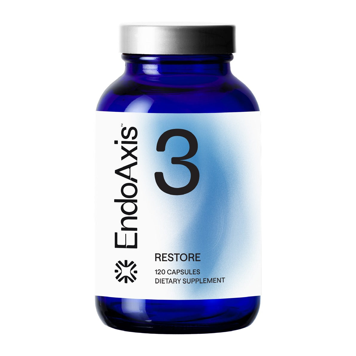EndoAxis Formula 3 120 capsules, front of the blue glass bottle