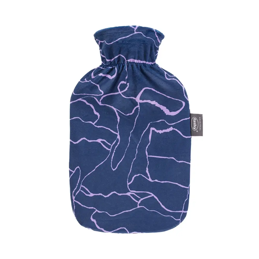 Hot Water Bottle with Printed Plush Cover Blue Patterned 2.0L-FASHY-Matakana Pharmacy