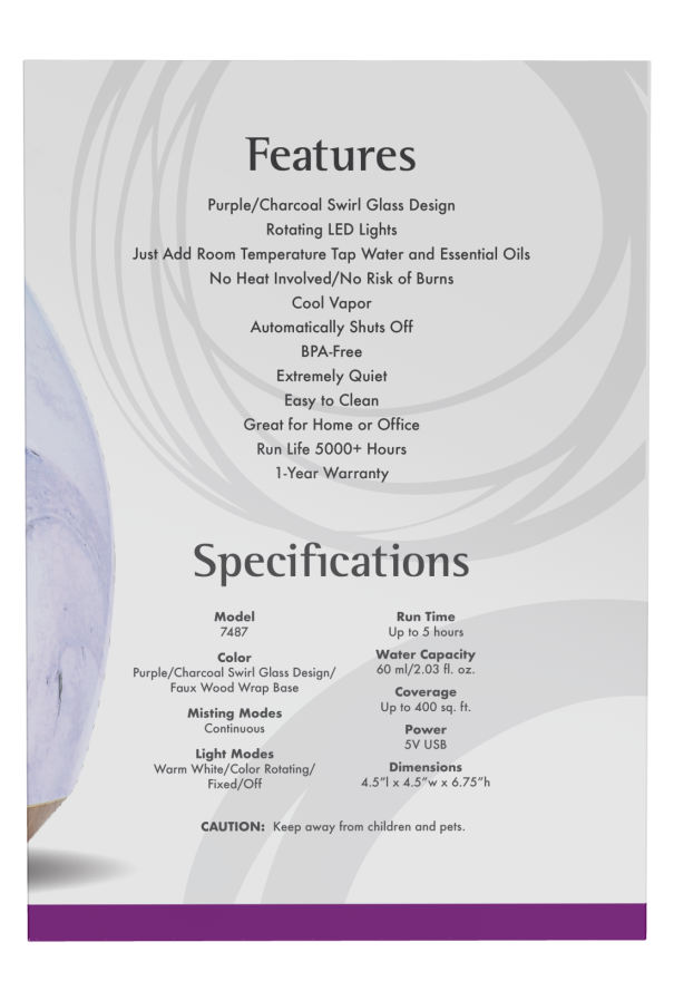 Image of Glass Swirl Ultrasonic USB Oil Diffuser features