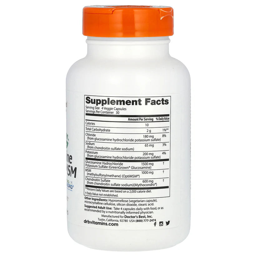 Image of Vegan Glucosamine Chondroitin MSM 120caps supplement facts