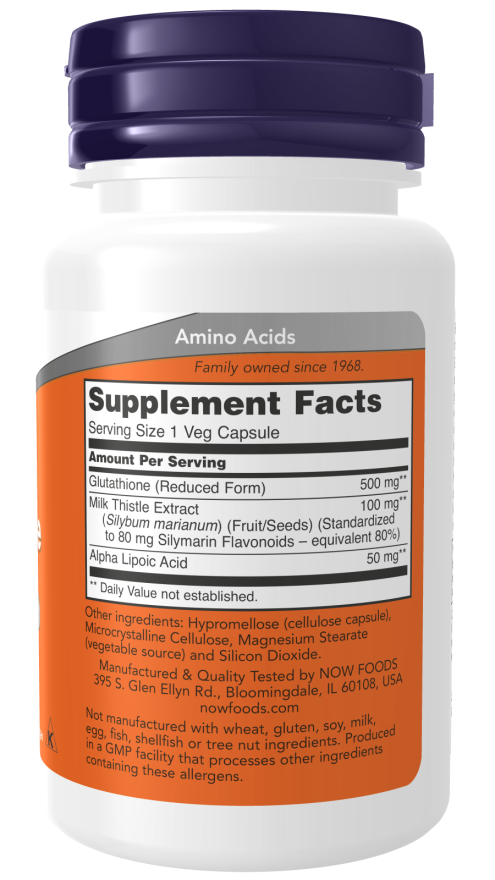 Image of Glutathione 500mg 30vcaps supplement facts