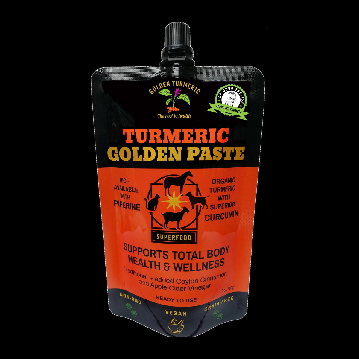 Golden Turmeric Turmeric Golden Paste for Pets 200g pouch, front of pack