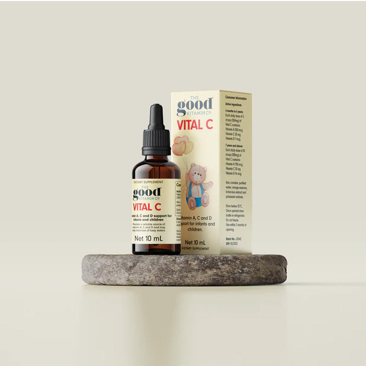 The Good Vitamin Co Vital C Drops 10ml shown with its carton