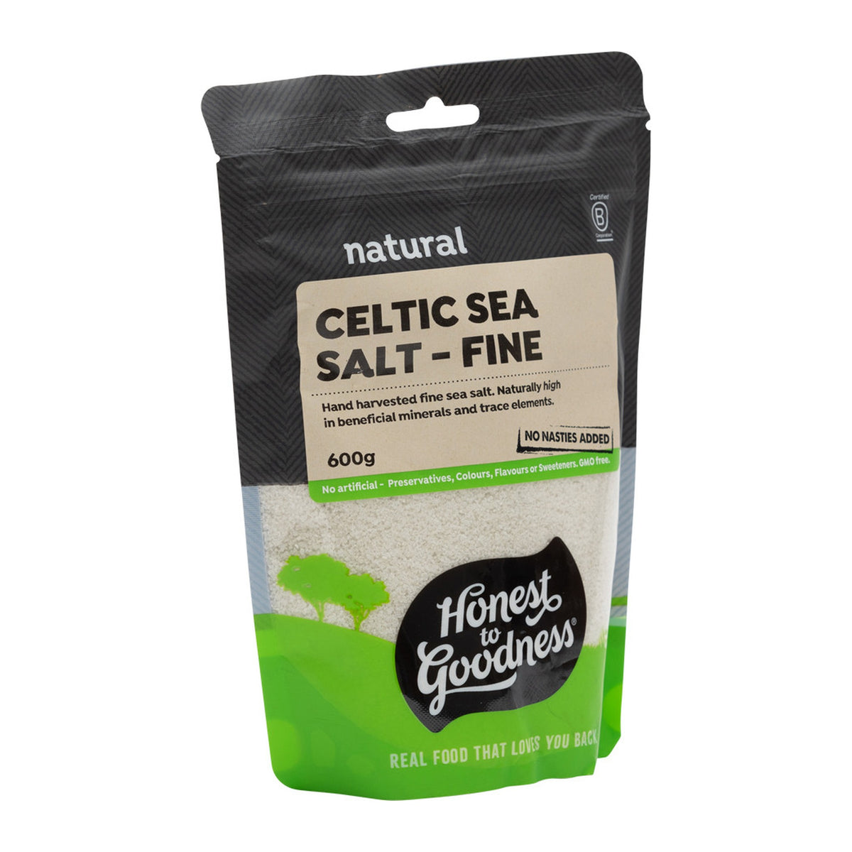 Honest to Goodness Celtic Sea Salt Fine 600g pouch, side view